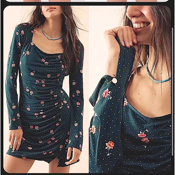 Free People Dresses & Skirts - 🆕 FREE PEOPLE Celia Floral Square Neck Long Sleeve Dress